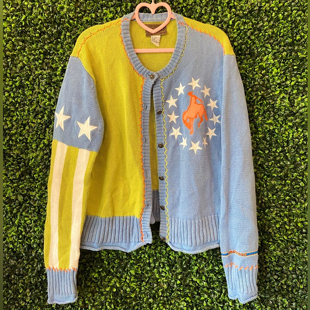 Vintage Rare Rodeo USA Flag Sweater, Bold Colors, Roughrider by Circle T, Size M